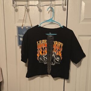 Black Graphic Crop Top with Orange Flames